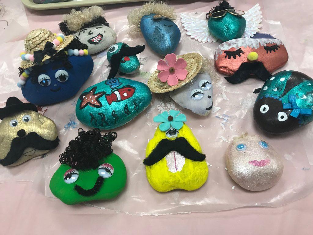 A collection of pet rocks dries in the makerspace. Photo by Kelly Bower.