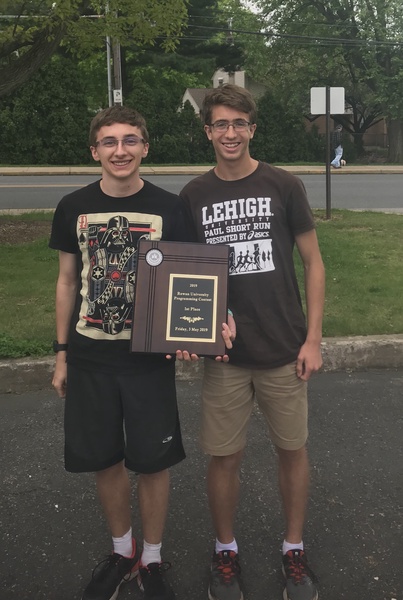 Geoffrey Kleinberg and Cameron Fanning with their award at Rowan University. Photo courtesy of Beth Stoudt. 