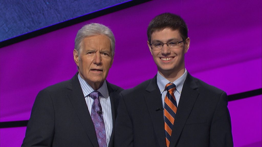 Bilger and Trebek pose together at the "Jeopardy" studio. Photo courtesy of Bilger.