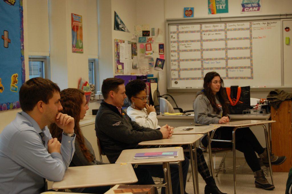 Tarmey, Matthews-Alvarado, and Burden share their experience at the Pride Center with the GSA. Photo by Meliha Anthony.