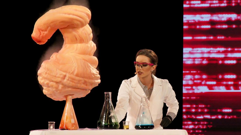 UNCASVILLE, CT - DECEMBER 16: Miss Virginia 2019 Camille Schrier performs a Science Demonstration during the Talent portion at the 2020 Miss America 2.0 Competition at Mohegan Sun on December 16, 2019 in Uncasville, Connecticut. (Photo by Donald Kravitz/Getty Images)