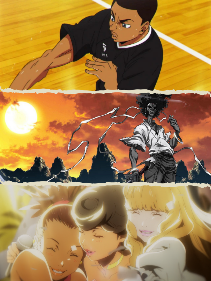 Aran Ojjiro (Top), Afro Samurai (Middle), Characters by Shinichirō Watanabe (Bottom), representing racial diversity in anime. Photos courtesy of pinterest.com, wordpress.com, and Madmax.com.