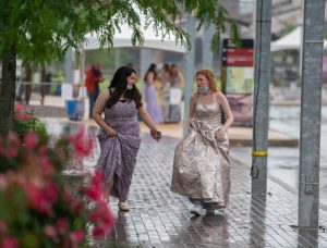 Two students arrive at the Bethlehem Steelstacks, where Emmaus High Schools senior prom was held on June 11. Photo by Alice Adams.