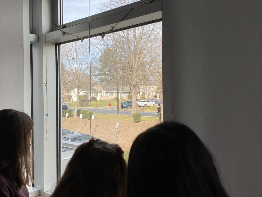 Students looking out the window. Photo by Beth Brown.