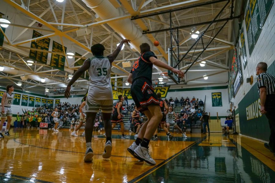 Emmaus High School senior Jadis Brevitt takes a shot during the boys basketball game on Jan. 7 against Northampton Area High School. The EHS Hornets fell to the Konkrete Kids with a score of 46-42, their first loss of the season.