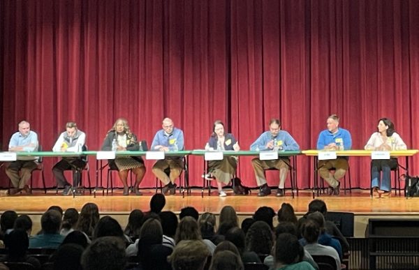 Candidates discuss issues at a candidate forum at Emmaus High School. 