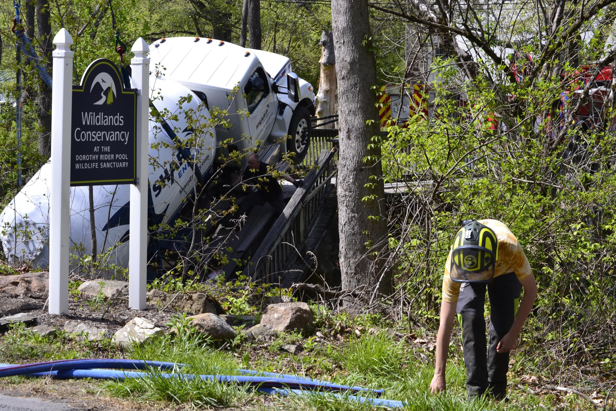 On Apr. 29, propane truck collapses on a bridge at Wildlands Conservancy due to exceeding the five ton weight limit. 