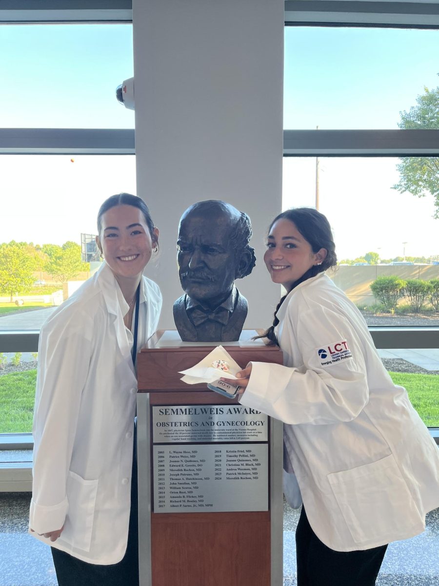 EHS senior Abby Jeter and Whitehall High School senior Celina Abboud posing with the Semmel-weis Award Sept. 12, 2025 at LVHN Ceder Crest.

Photo courtesy of Jeter.